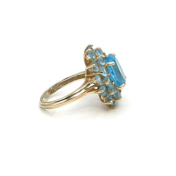 10K Swiss Blue Topaz Ring Size 6 Marked THL Samuel Aaron Bright Blue Estate - Picture 4 of 8